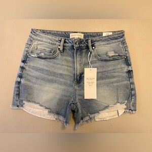 (NWT) Risen High-Rise Light Wash Denim Shorts – Distressed | XL